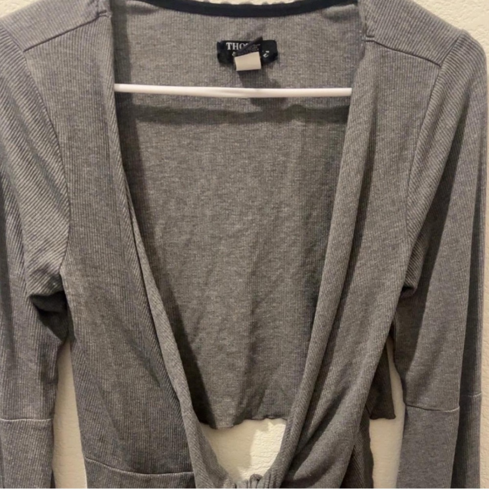 Gray tie up cardigan